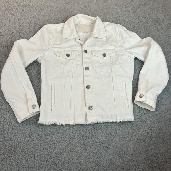 Lucky Brand Jackets & Blazers - Lucky Brand  Jacket Women Small Petite  White The Tomboy Trucker  Fringe Hem